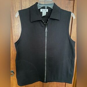 Rhinestone Zip-Up Black Vest Size S